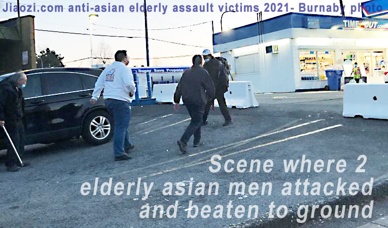 scene where 2 older Asian, Chinese Canadian men were beaten to ground by anti-asian attacker